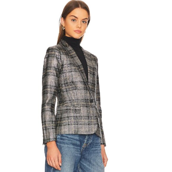 L'Agence Diana Silver Metallic Plaid Skinny Lapel Blazer | Size 0 - Picture 15 of 16